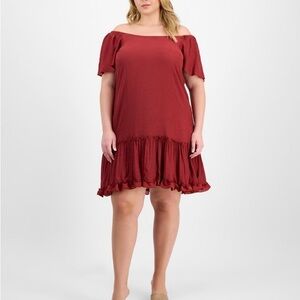 Robbie Bee Off-Shoulder Burgundy HEM Dress